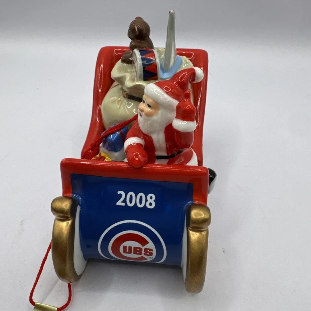 2008 Danbury Mint‎ Chicago Cubs Christmas Ornament w/Tag, Santa & Sleigh